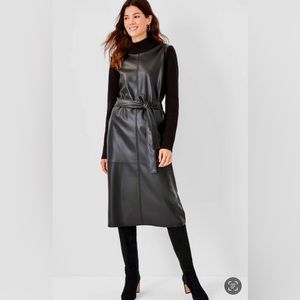 Ann Taylor faux leather black dress, long sleeve, Size 2, below knee length
